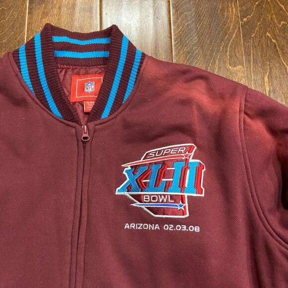 NFL Super Bowl XLII Arizona 2008 Burgundy Teal Bomber Varsity Coat Men's Size XL - Picture 3 of 11